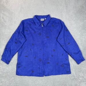 Chicos Design Blue Faux Suede Celestial Moon Star Goat Zip Jacket Womens Size 3‎